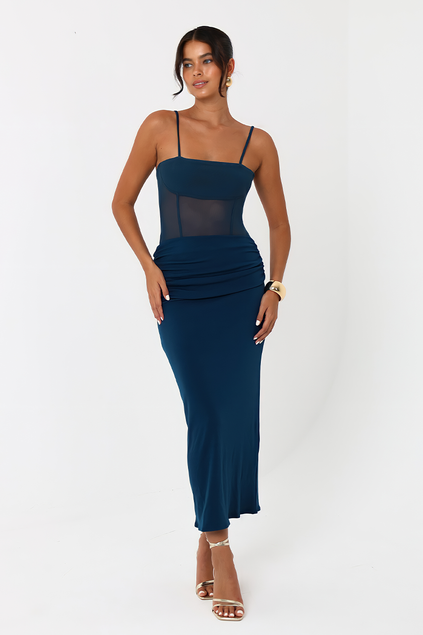 Midnight Blue Meshed Midi Dress