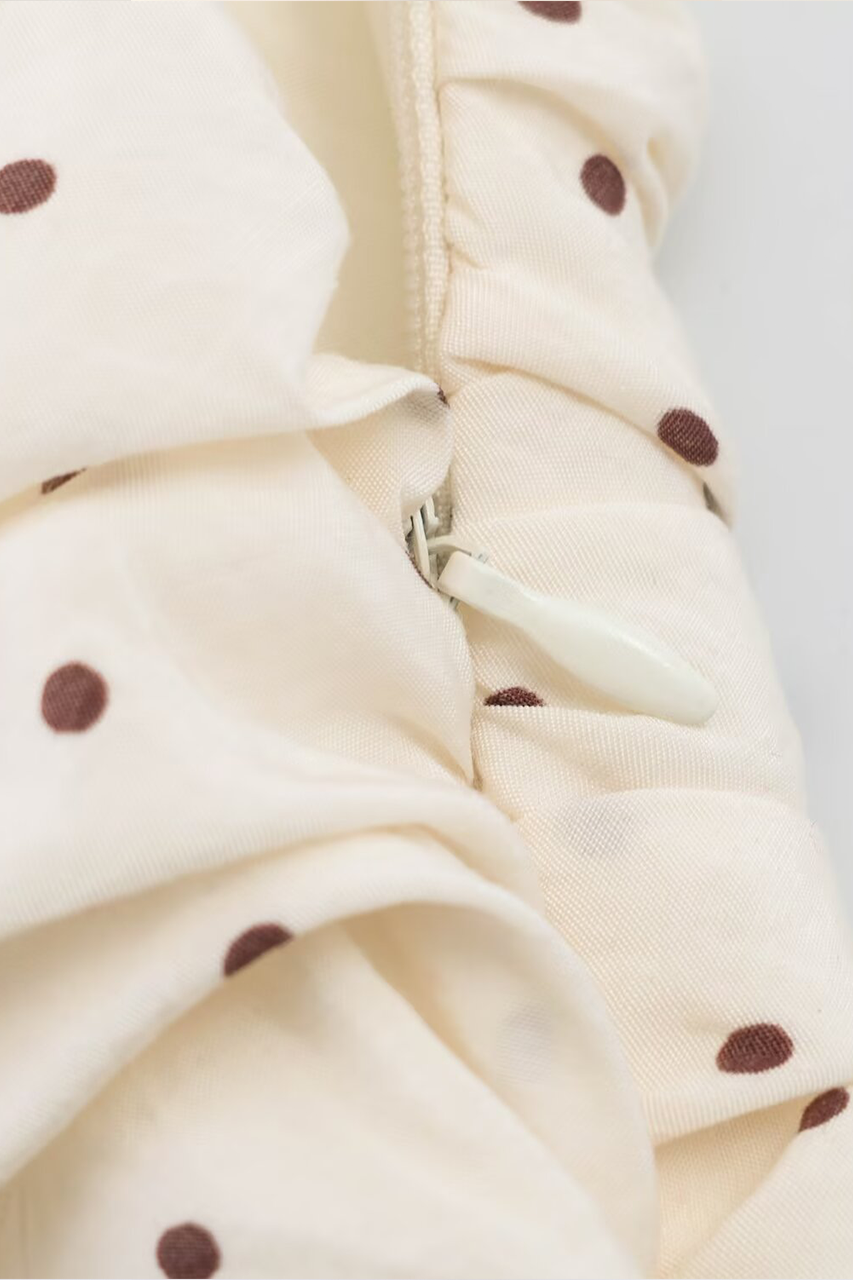 Cream Ruffle Brown Polka Mini Skirt