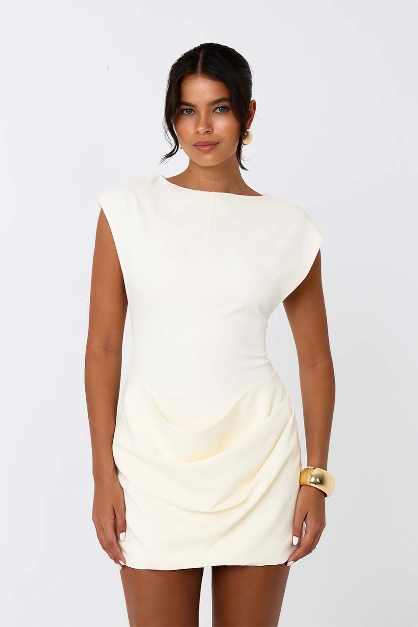 Cream Draped Mini Dress