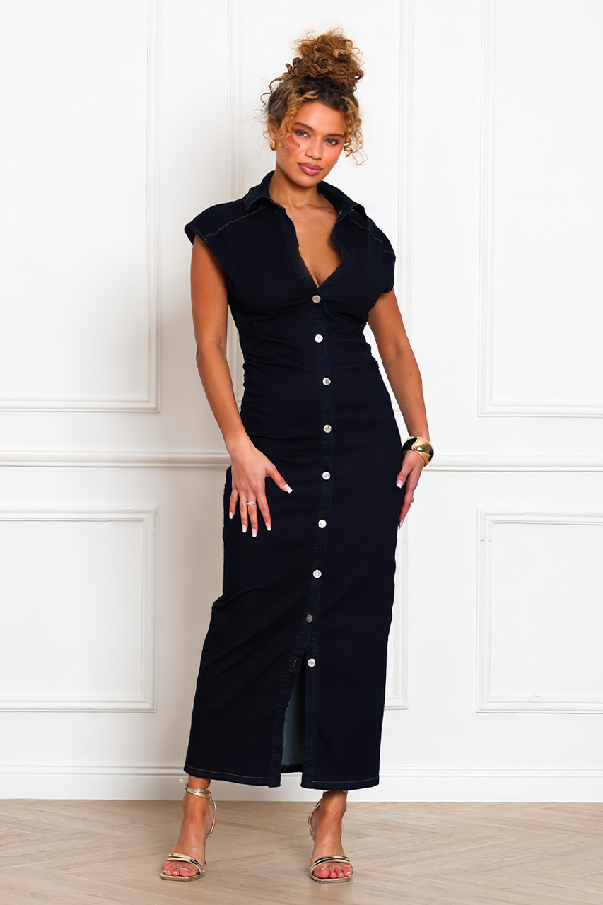 Dark Denim Button Up Maxi Dress