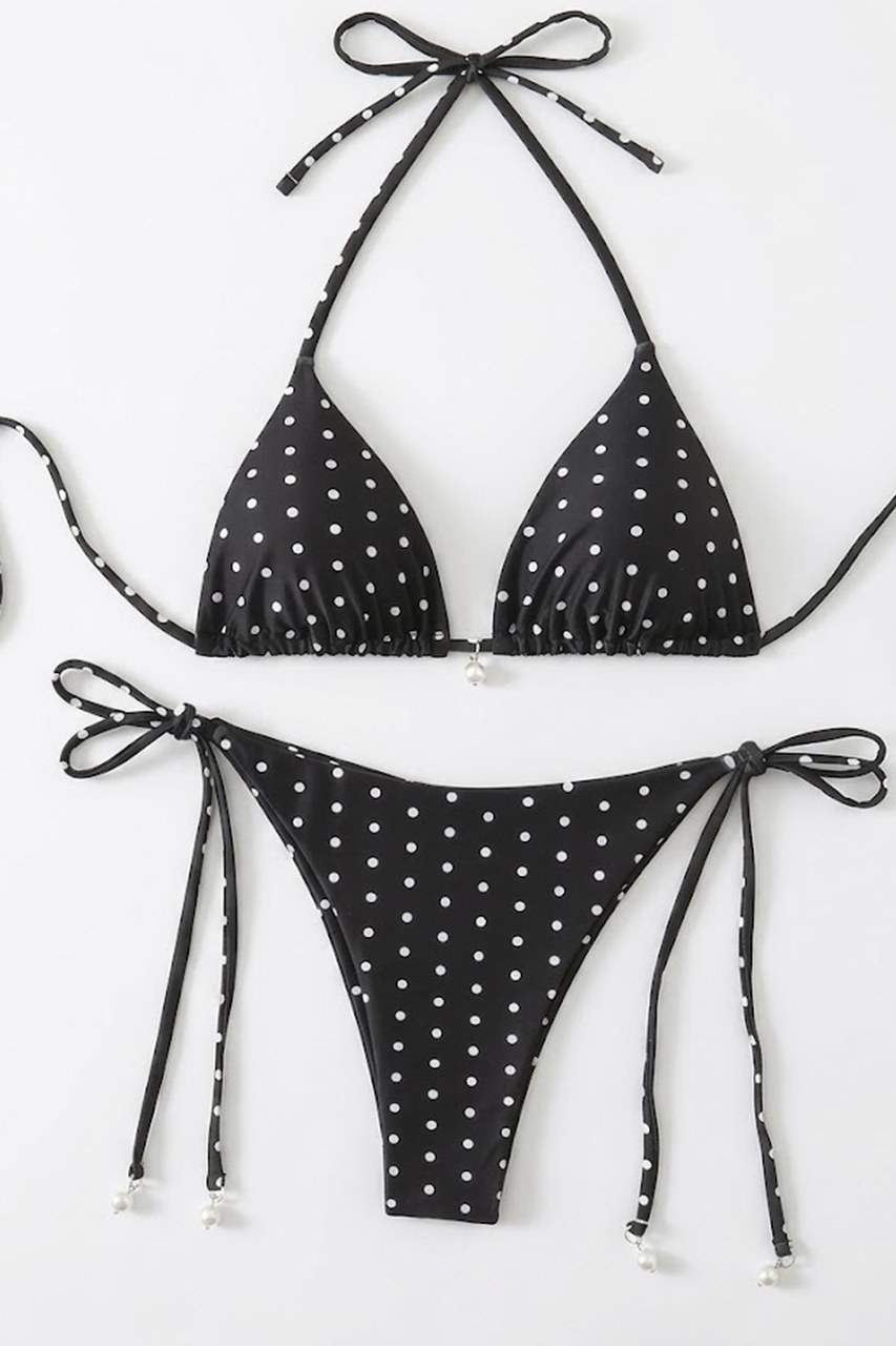 Black Polka Dot Tie Side Bikini