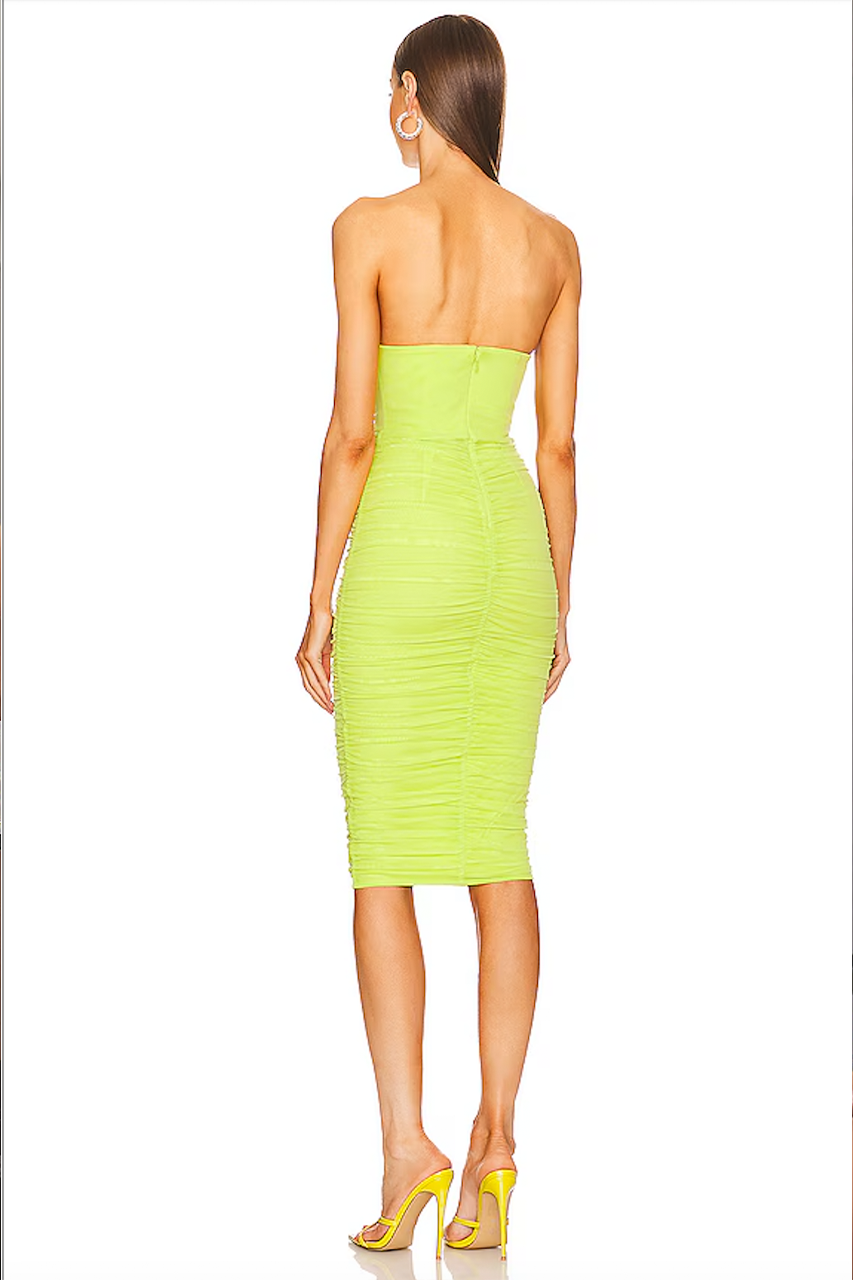 Lime Green Bandeau Double Layered Corset  Bodycon Midi Dress
