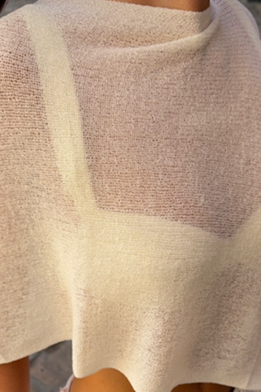 Cream Knit Poncho Top