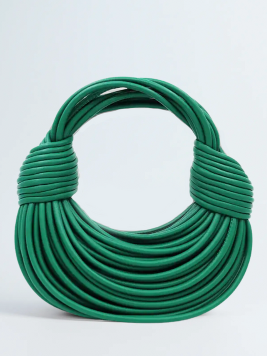 Green Knotted Leather Clutch Bag