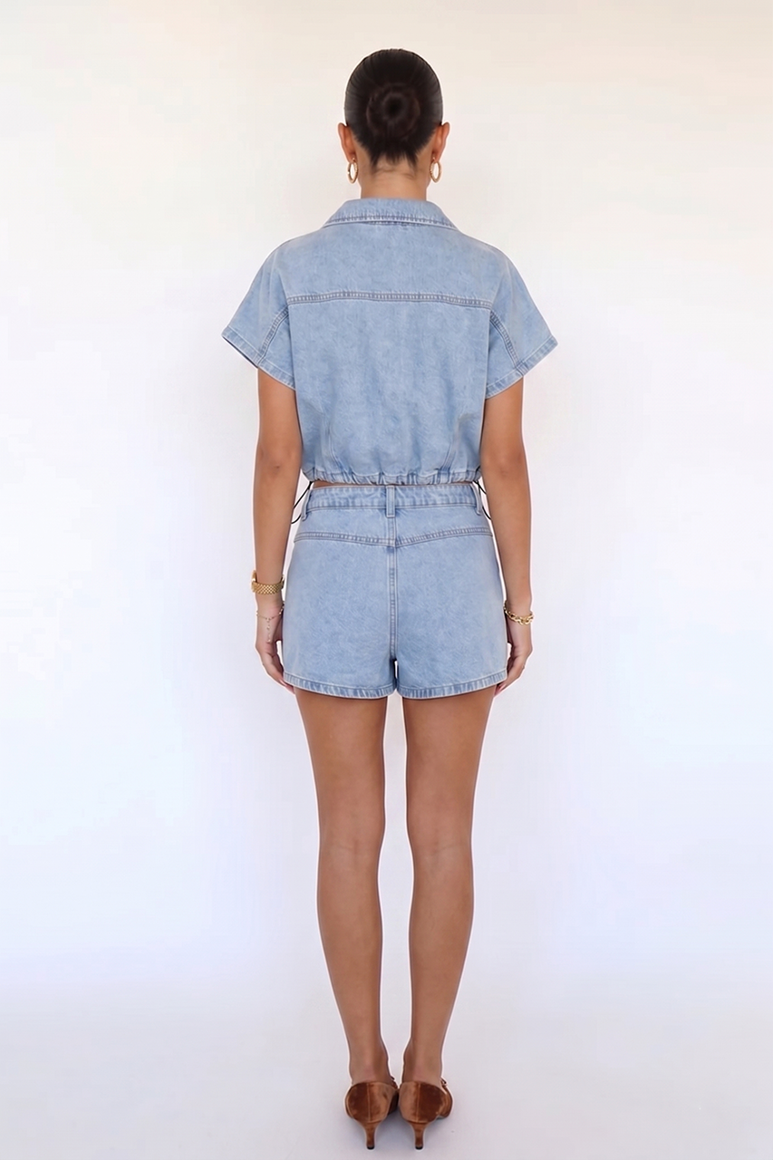 Light Wash Blue Denim Mini Skort Coord