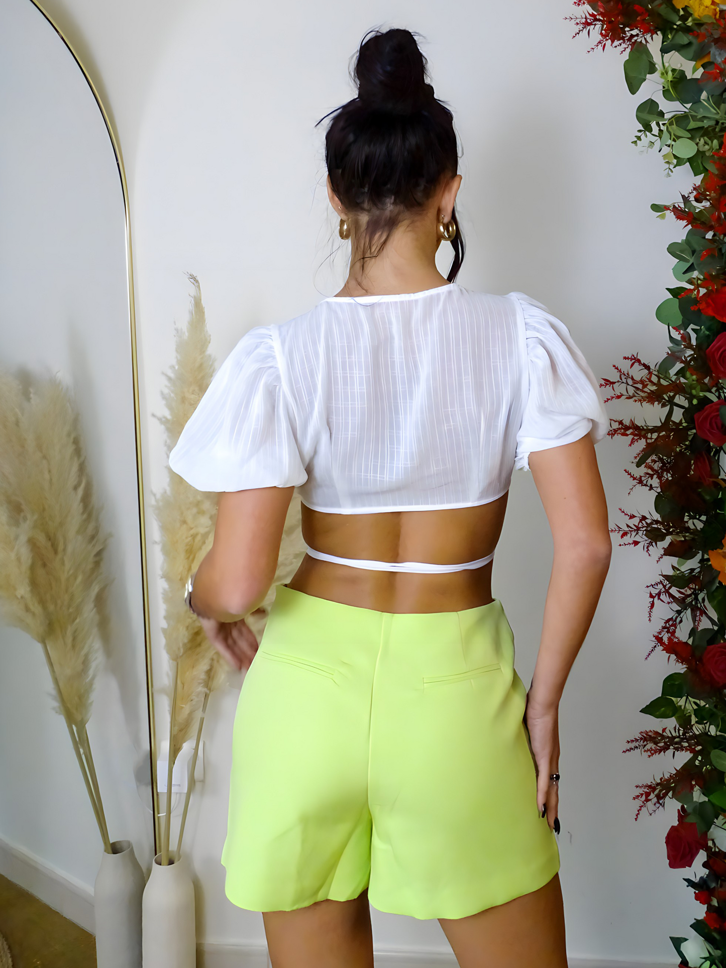 White Wrap Front Crop Blouse