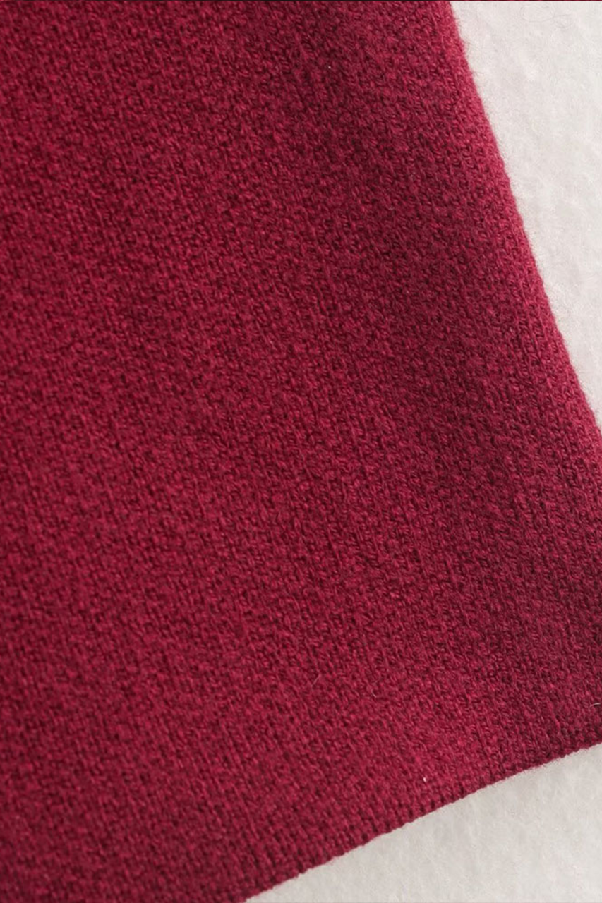 Burgundy Knit Cardigan Top & Mini Skirt Coord