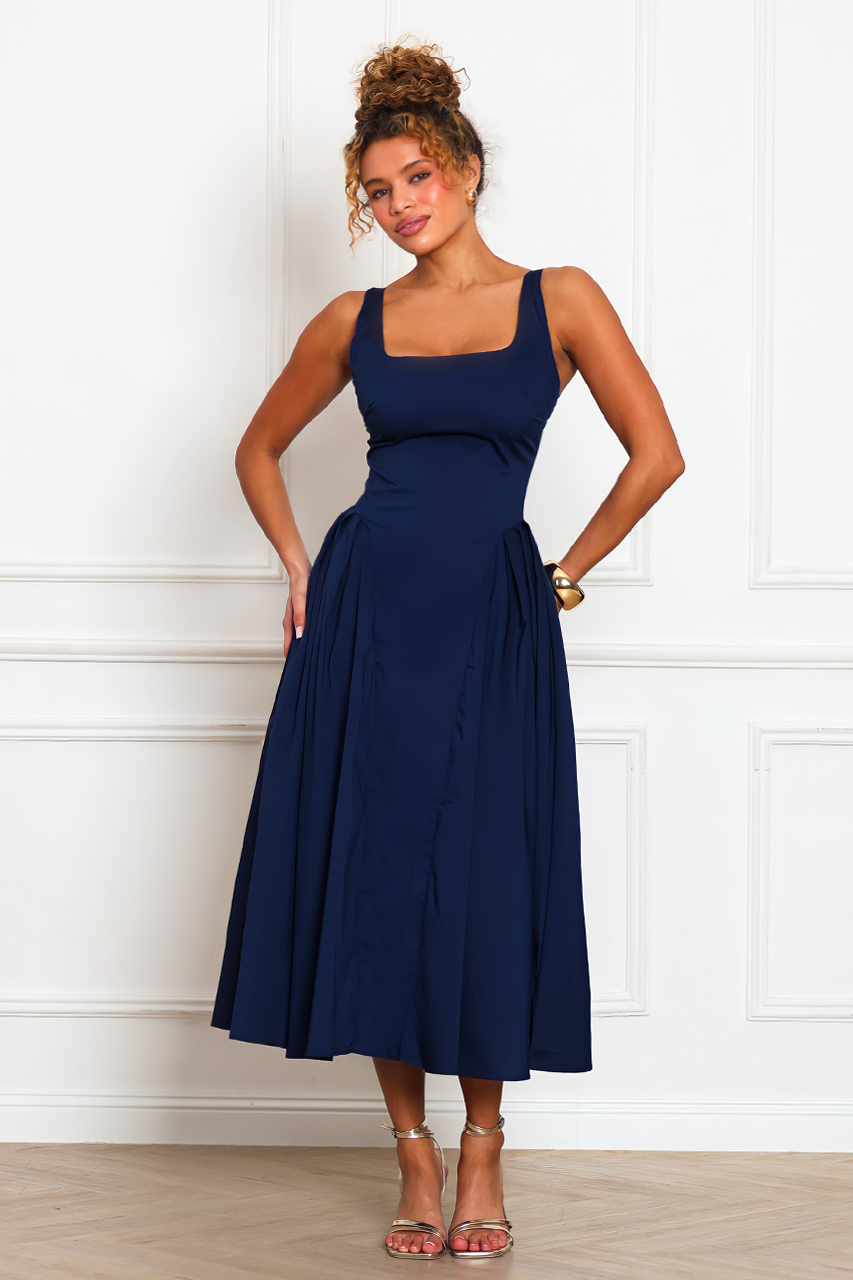 Navy Blue Skater Midi Dress