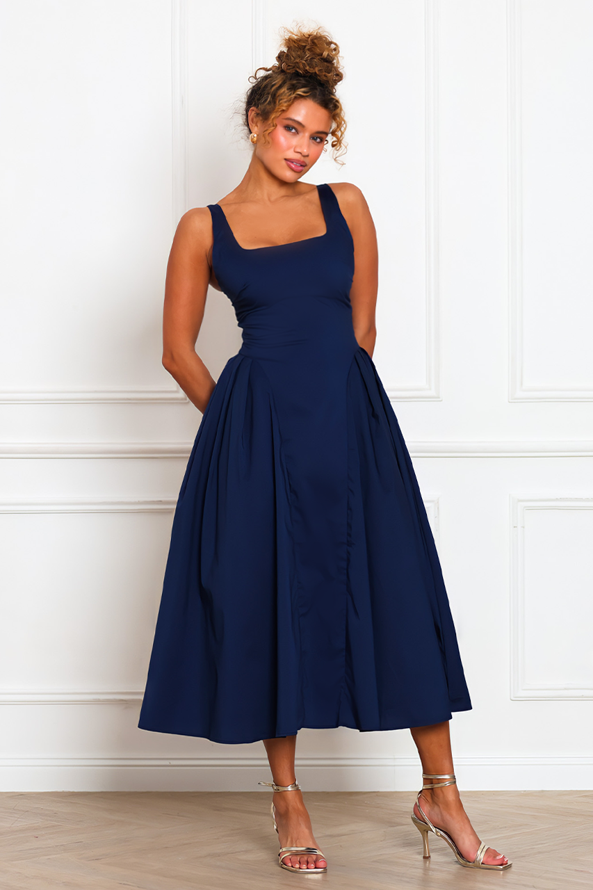 Navy Blue Skater Midi Dress