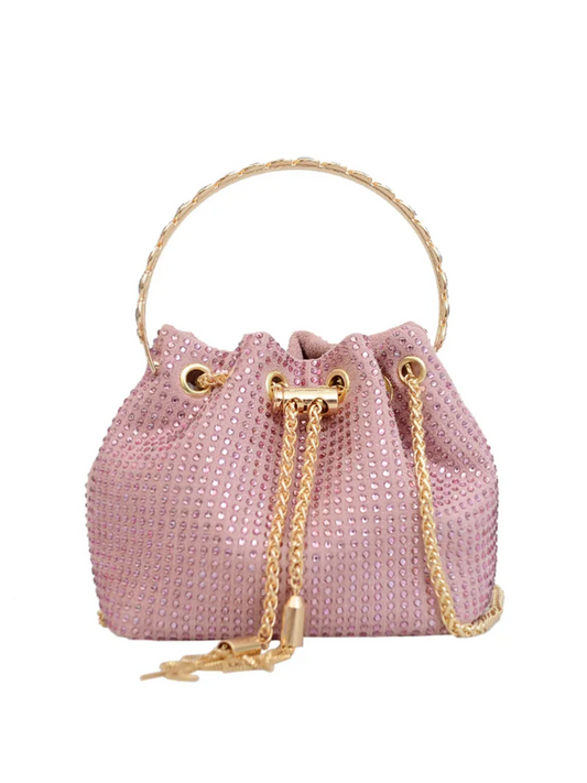 Luxury Pink Suede Rhinestone Pouch Bag