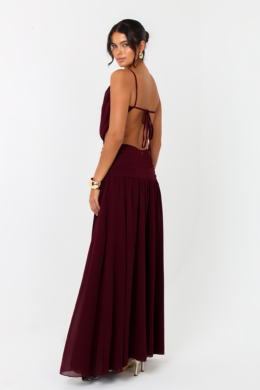 Plum Chiffon Slit Cut Out Maxi Dress