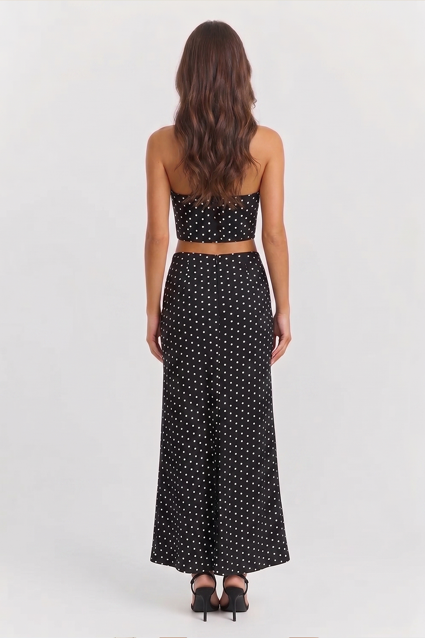 Black Polka Dot Crop Corset & Maxi Skirt Coord