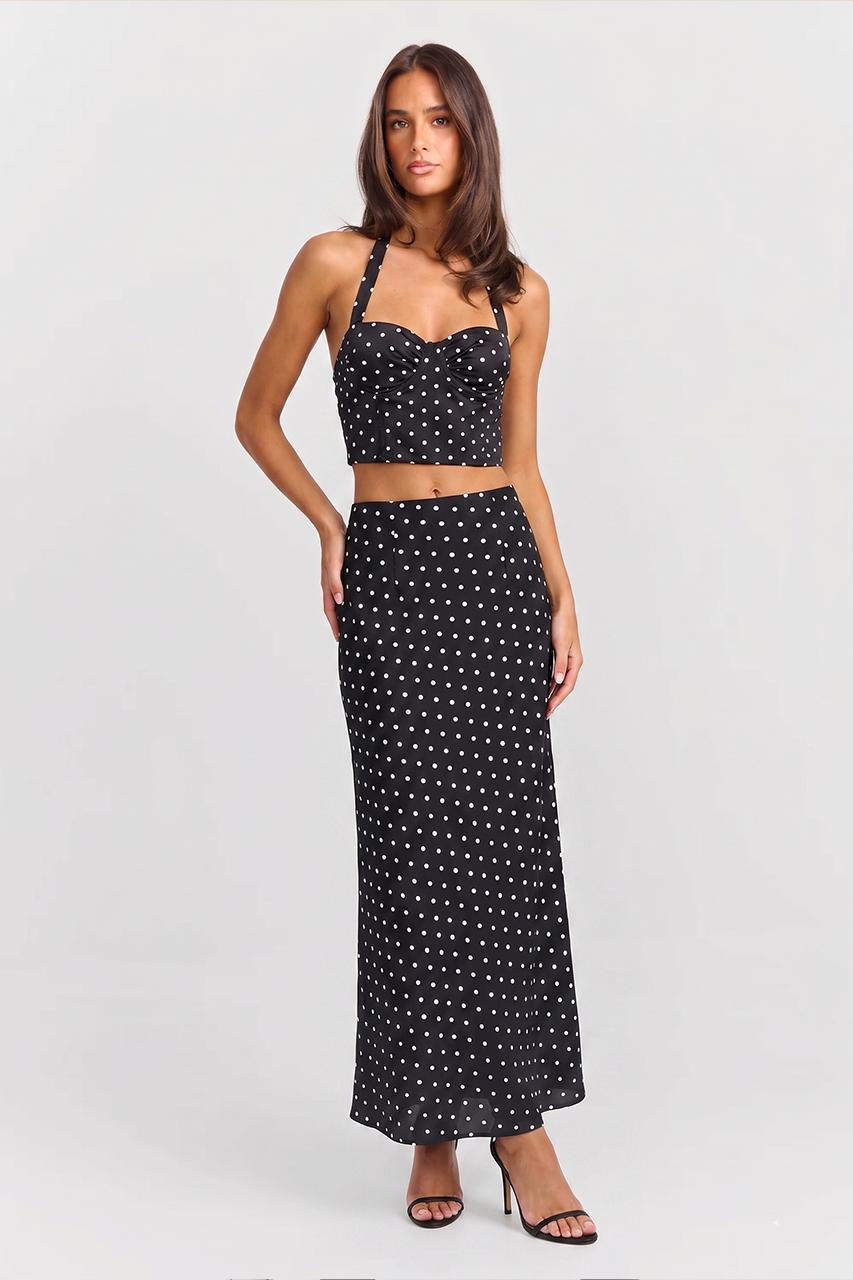 Black Polka Dot Crop Corset & Maxi Skirt Coord