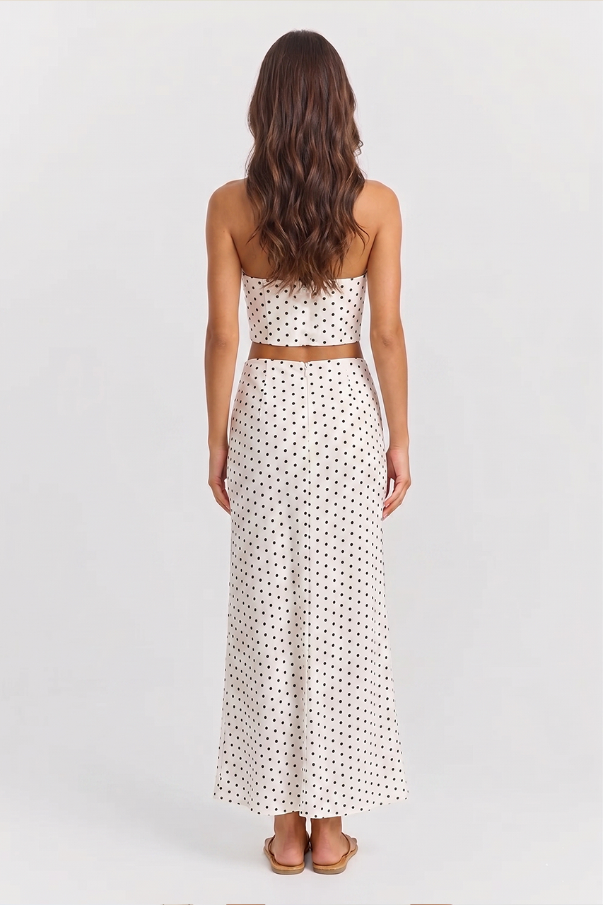 White Polka Dot Crop Corset & Maxi Skirt Coord