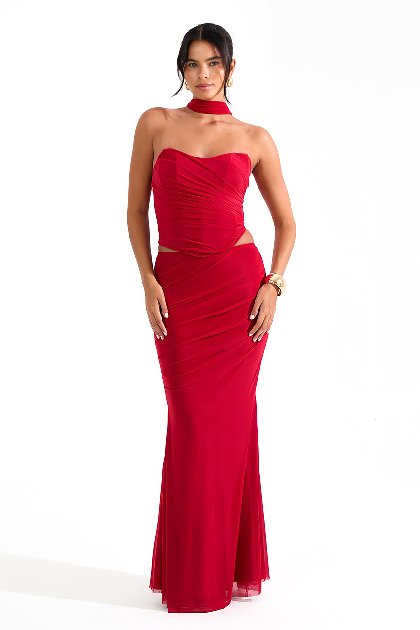 Red Bandeau Corset & Maxi Skirt Coord