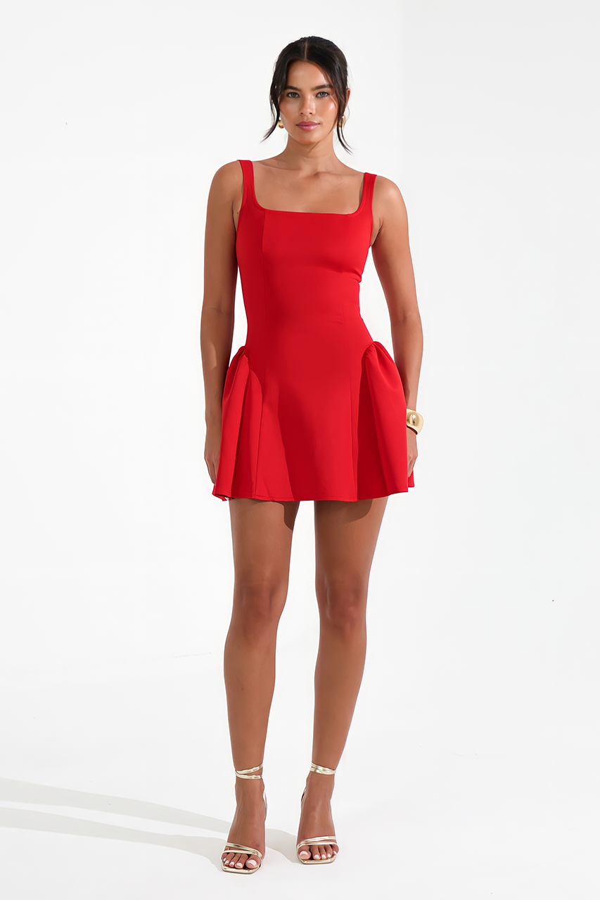 Red Puffball Mini Dress