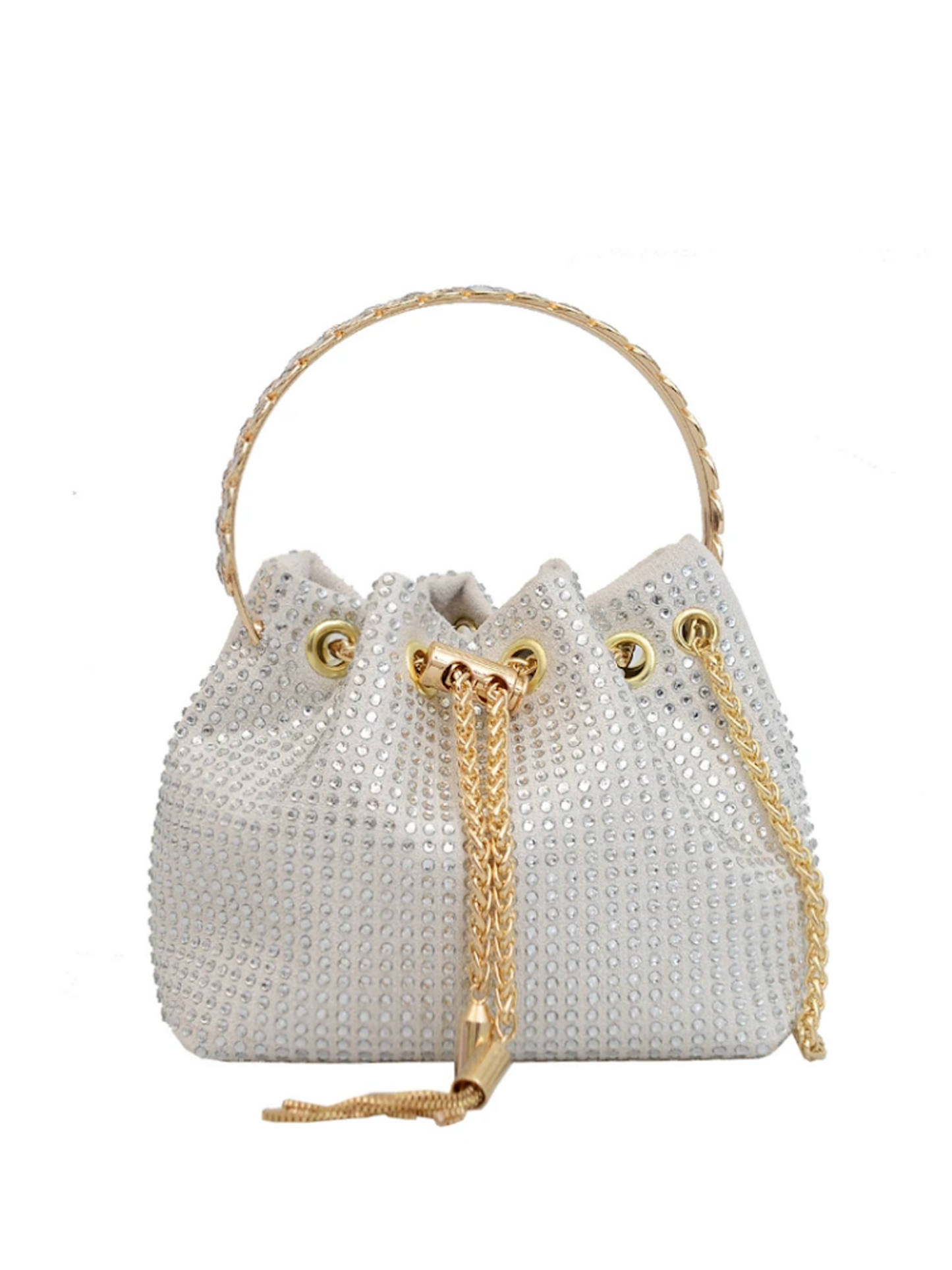 Luxury Silver Suede Rhinestone Pouch Bag