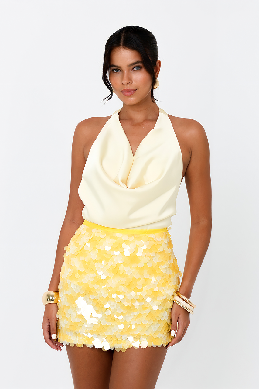 Yellow Sequin Shell Mini Skirt