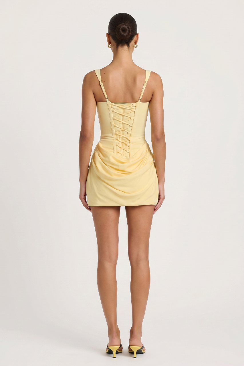 Yellow Corset Drape Mini Dress