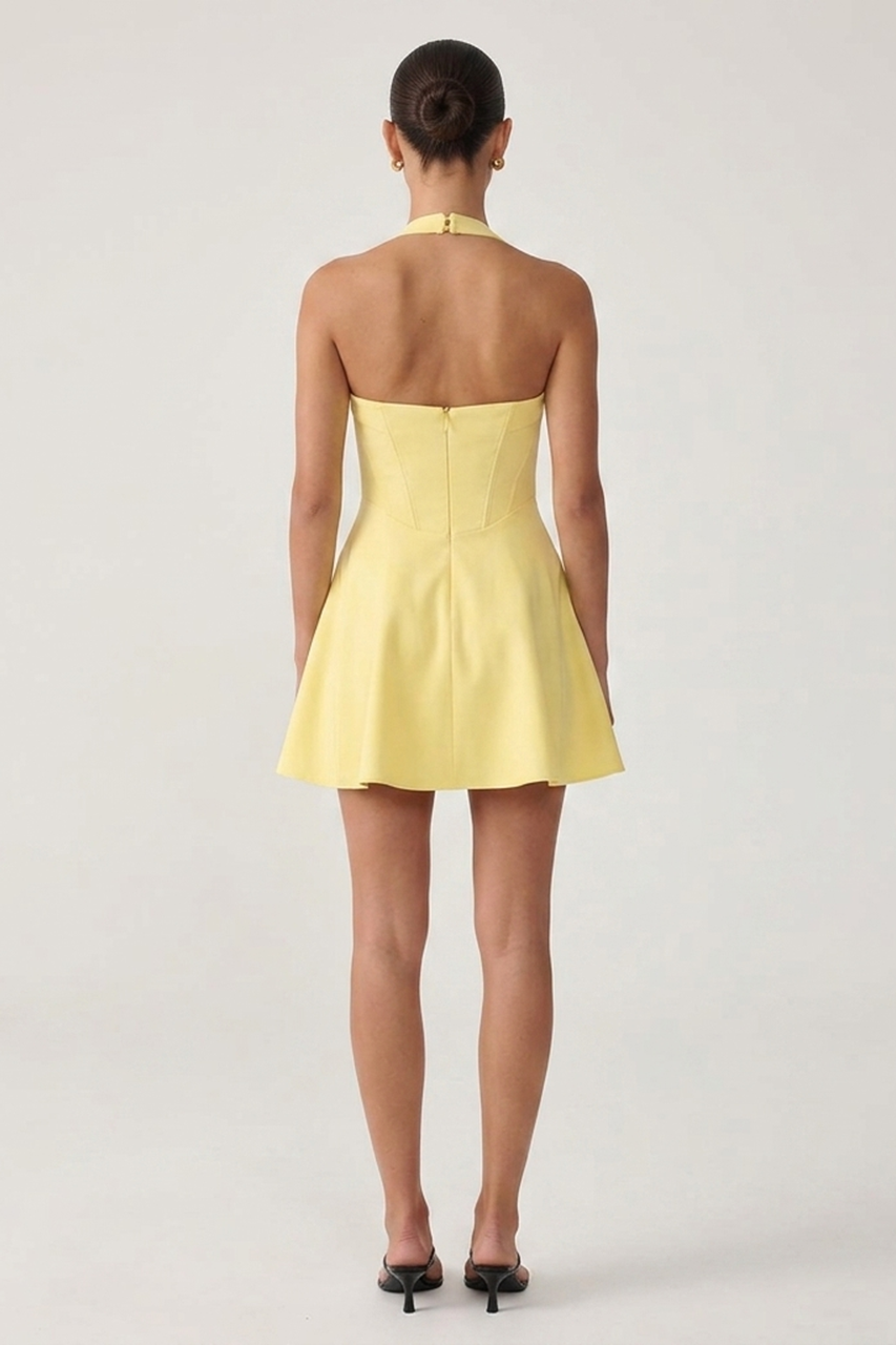 Yellow Skater Halterneck Mini Dress