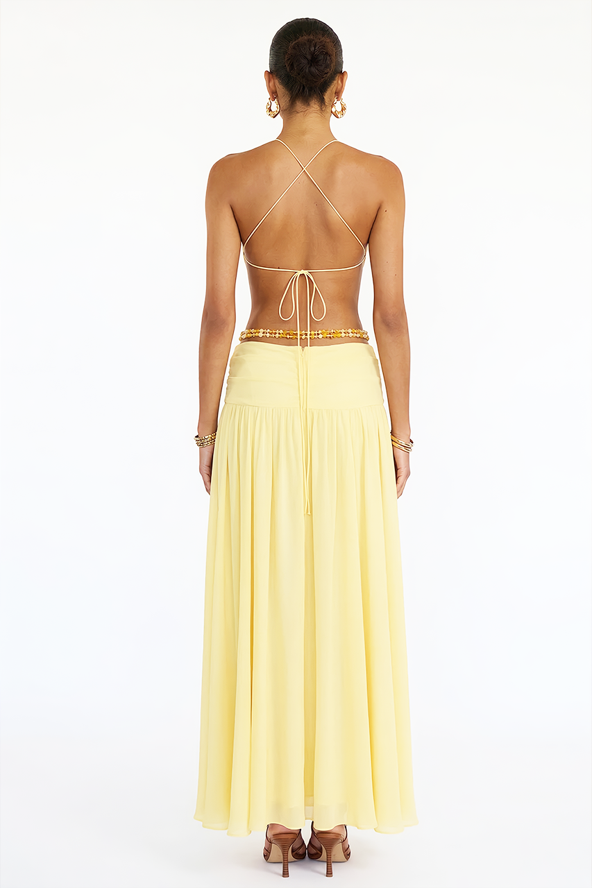 Butter Yellow Plunge Slit Maxi Dress