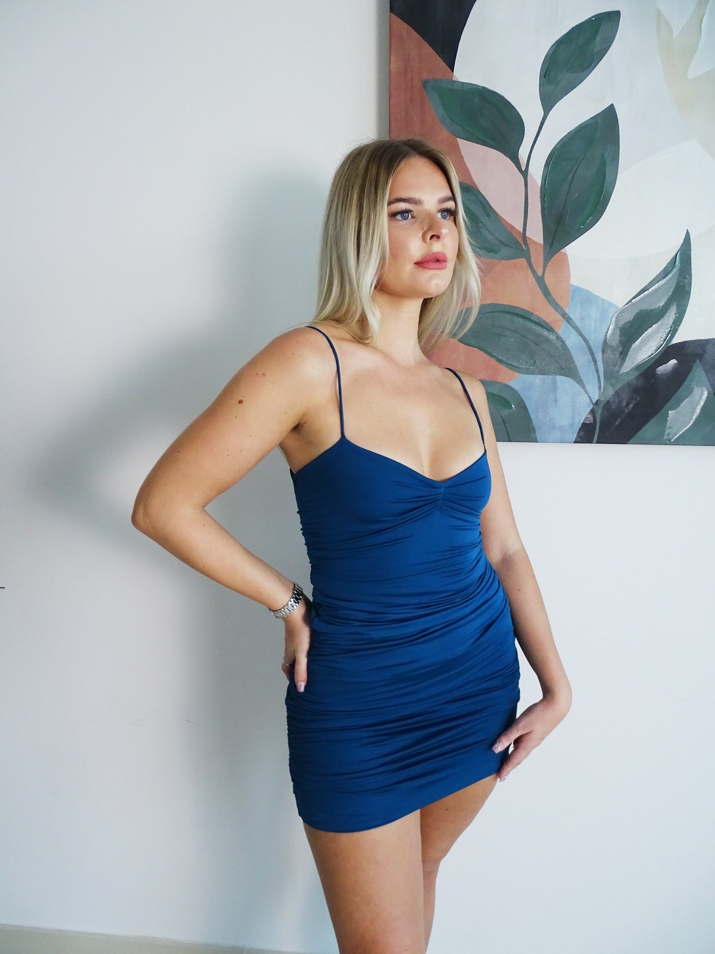 Blue Spagetti Strap Triple Layered Mini Dress