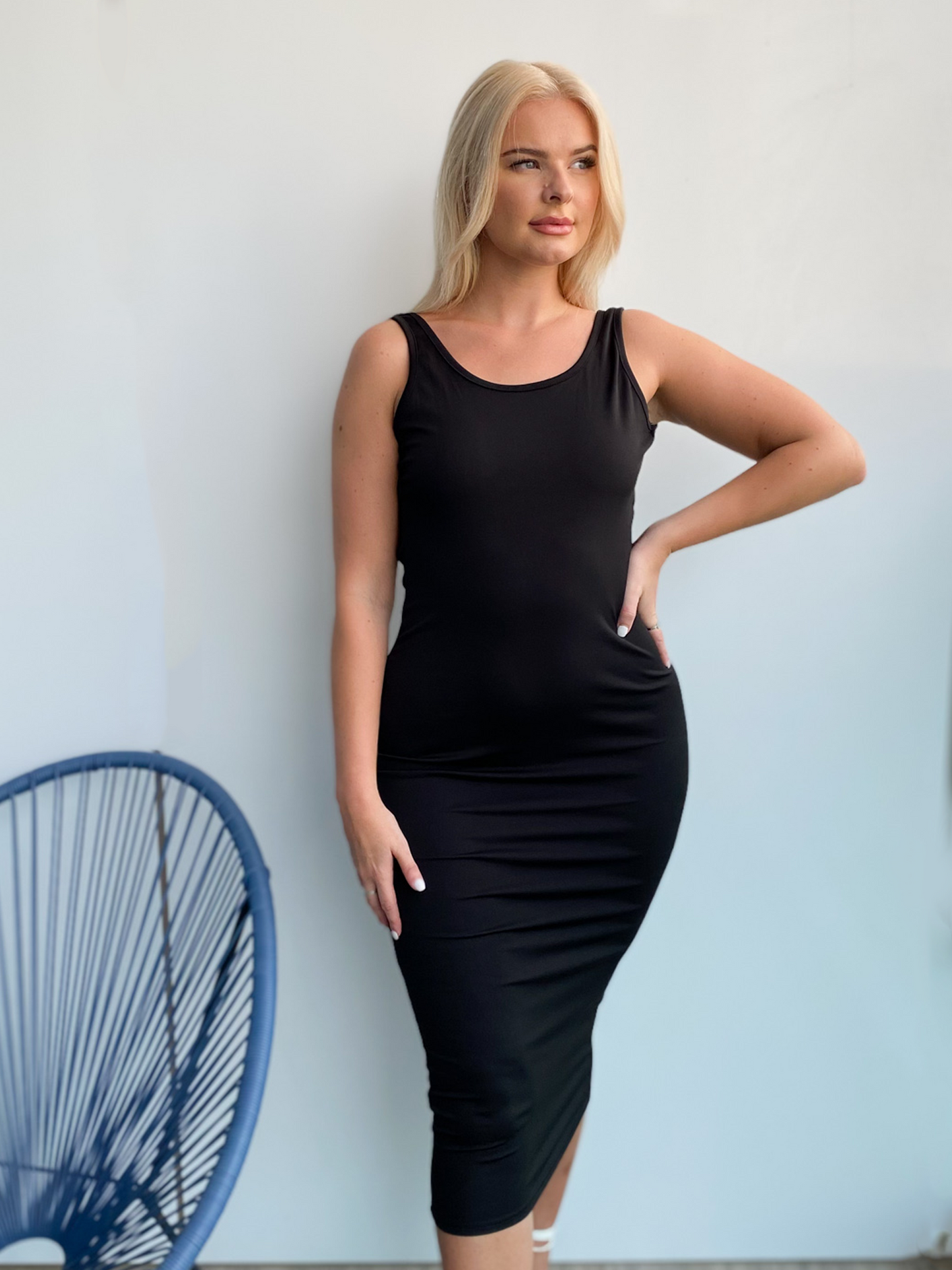 Backless Black Midi Dress