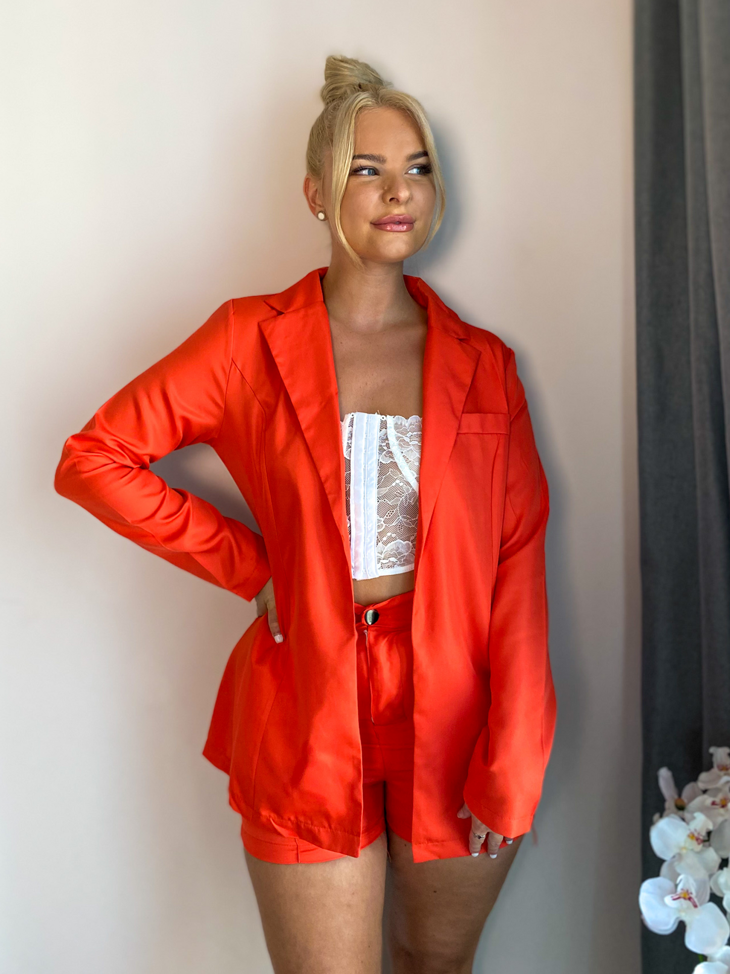 Orange Blazer & Shorts Coord