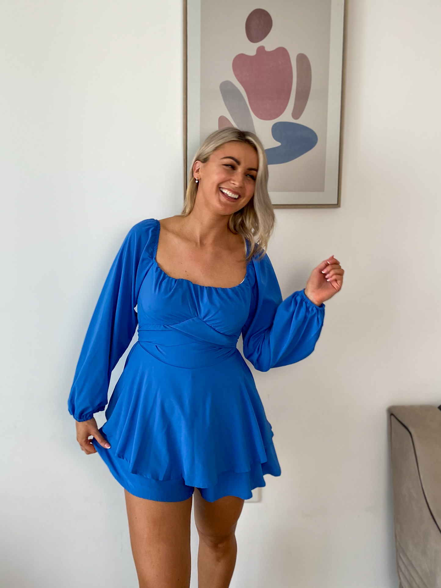 Royal Blue Skater Double Layered Mini Playsuit