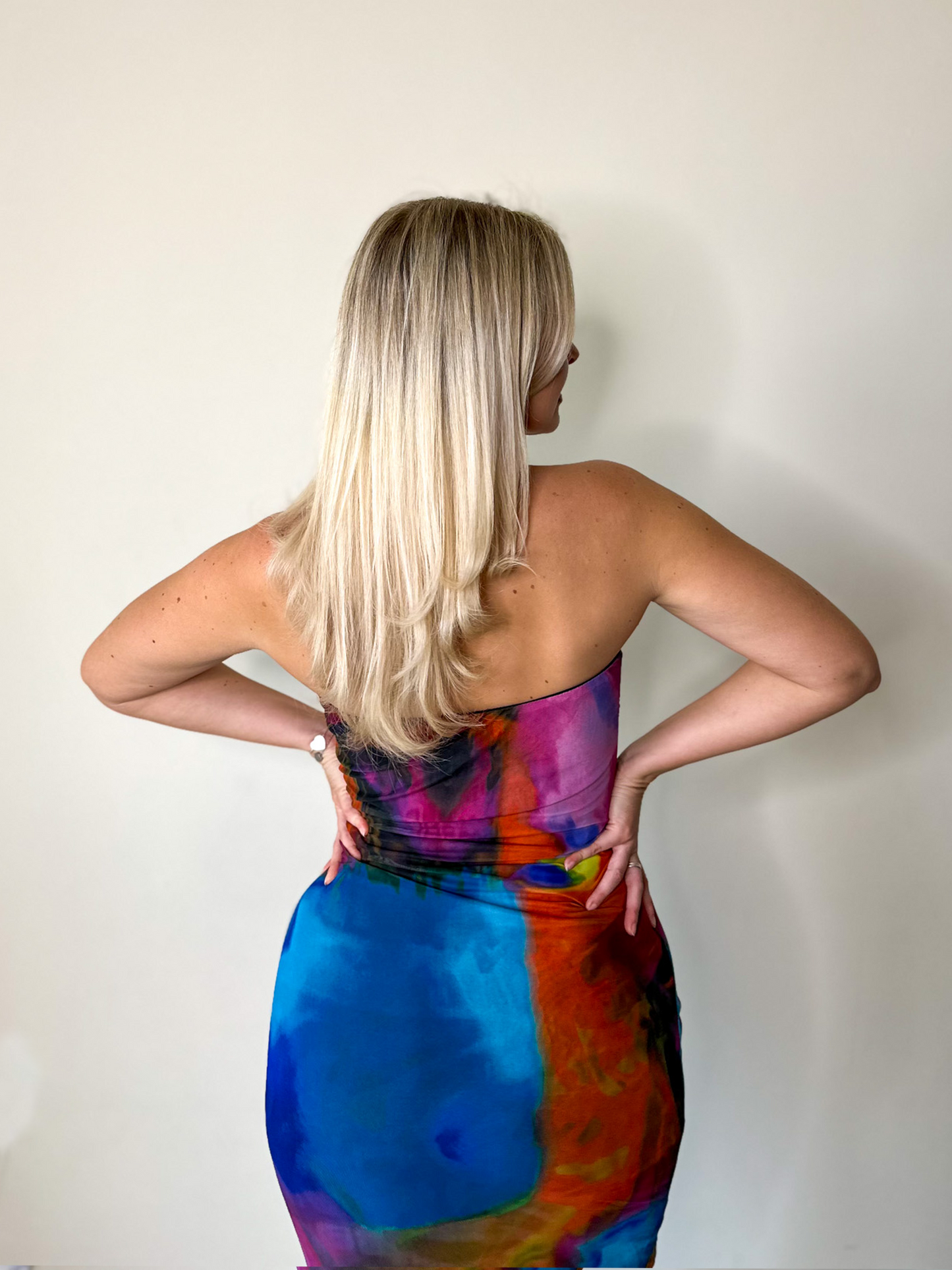 Multicolor Abstract Print Double Layered Bandeau Maxi Dress