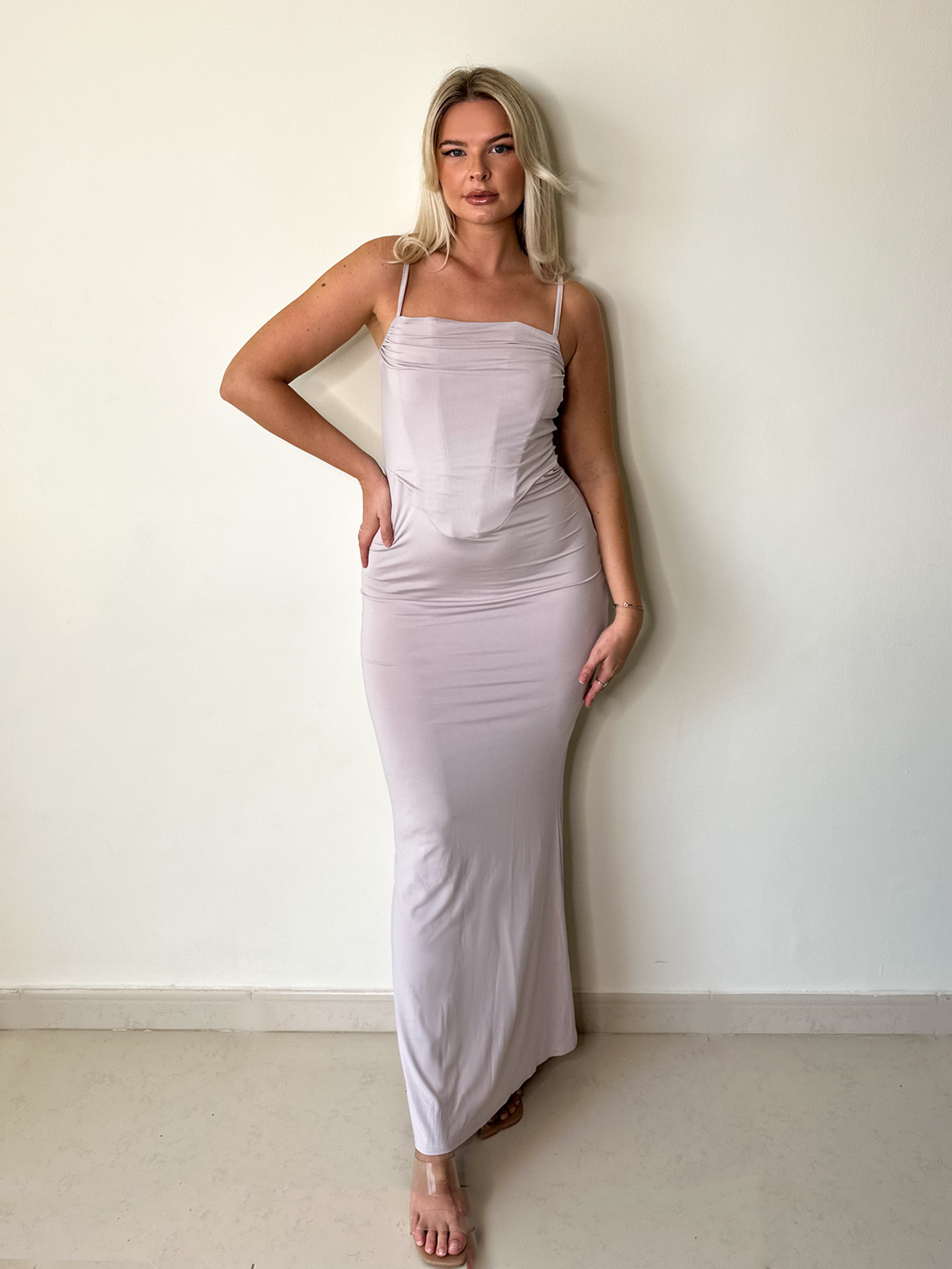 Nude Beige Corset Mermaid Backless Maxi Dress