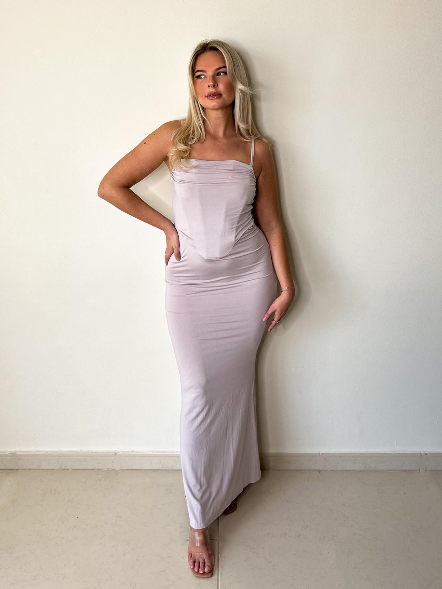 Nude Beige Corset Mermaid Backless Maxi Dress