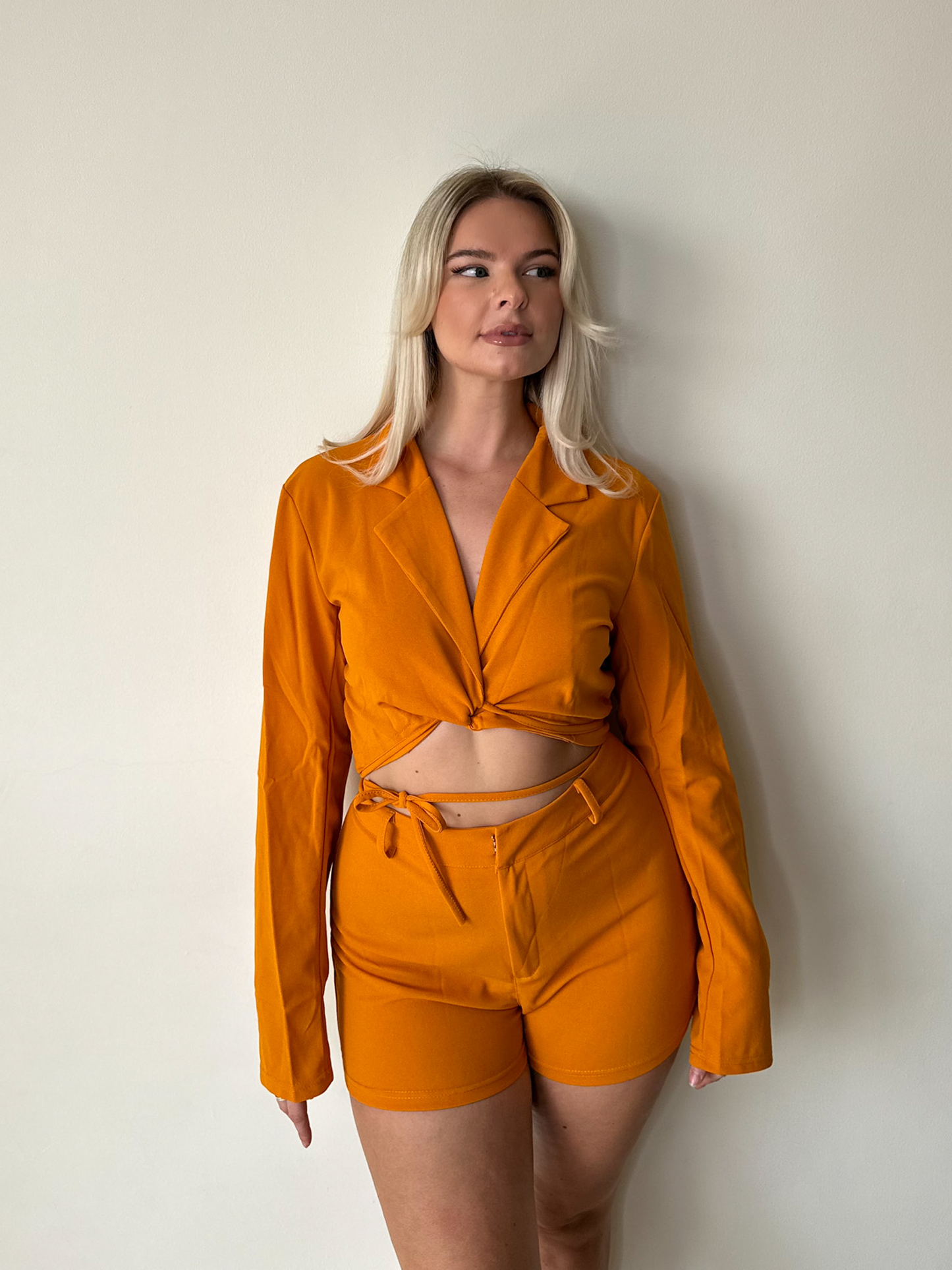 Burnt Orange Crop Blazer & Shorts Coord