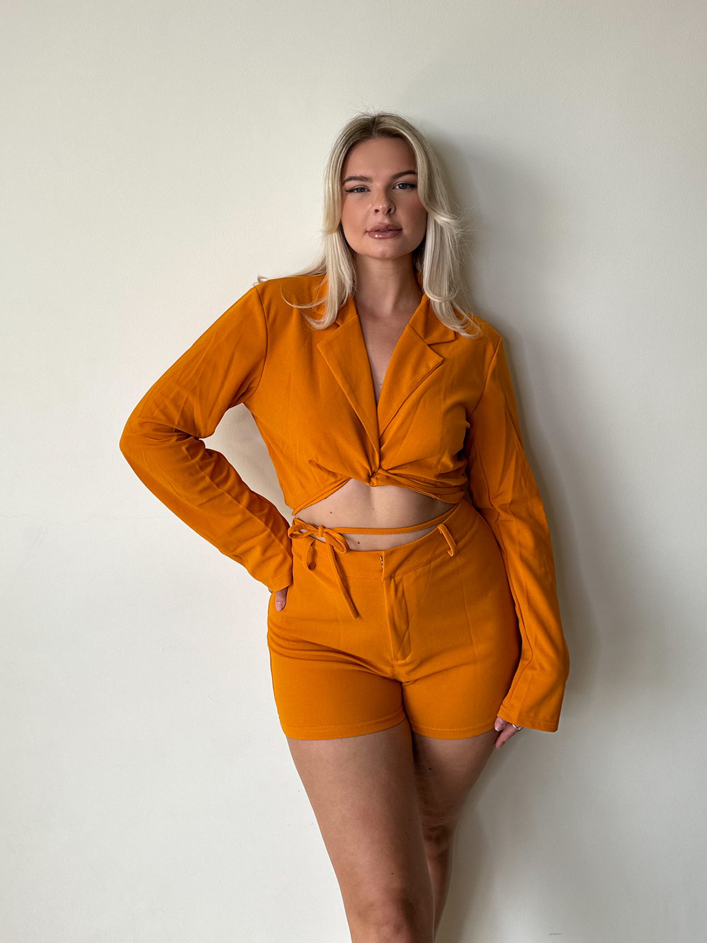 Burnt Orange Crop Blazer & Shorts Coord