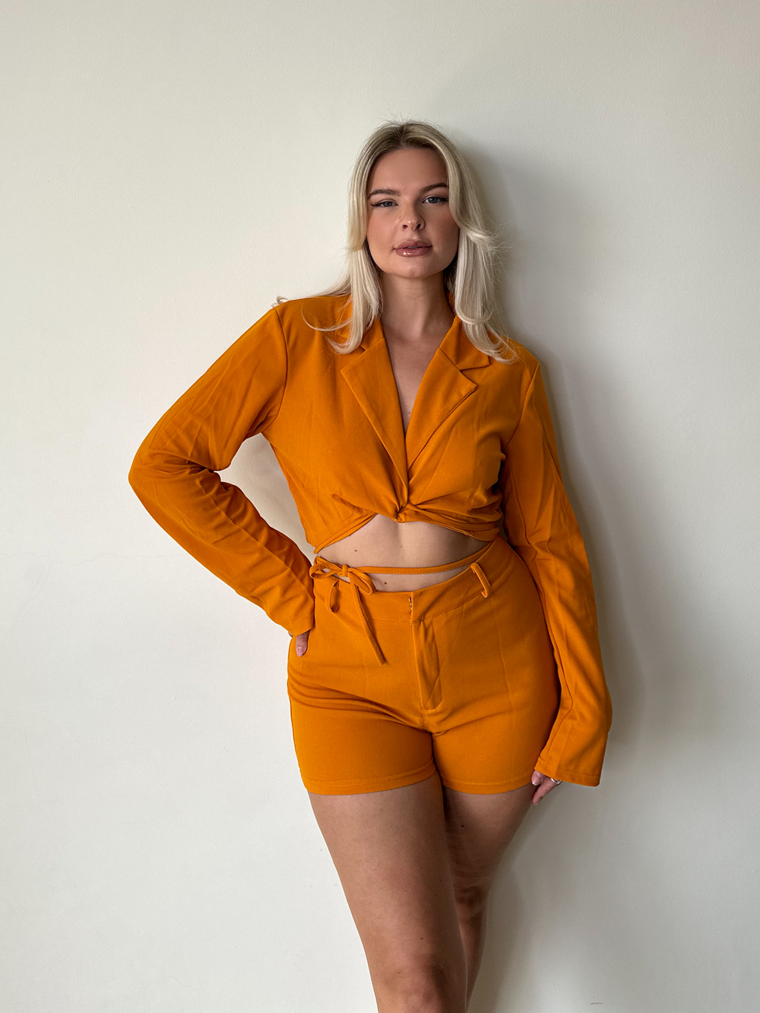 Burnt Orange Crop Blazer Shorts Coord