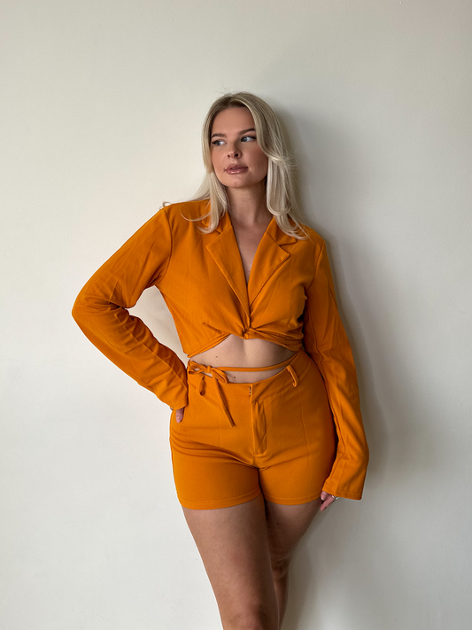 Burnt Orange Crop Blazer & Shorts Coord