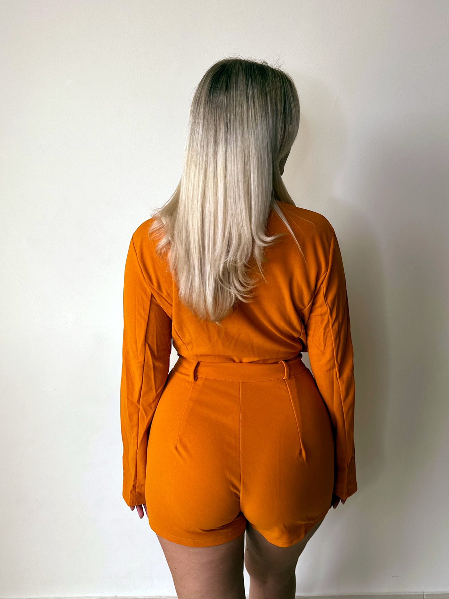 Burnt Orange Crop Blazer & Shorts Coord