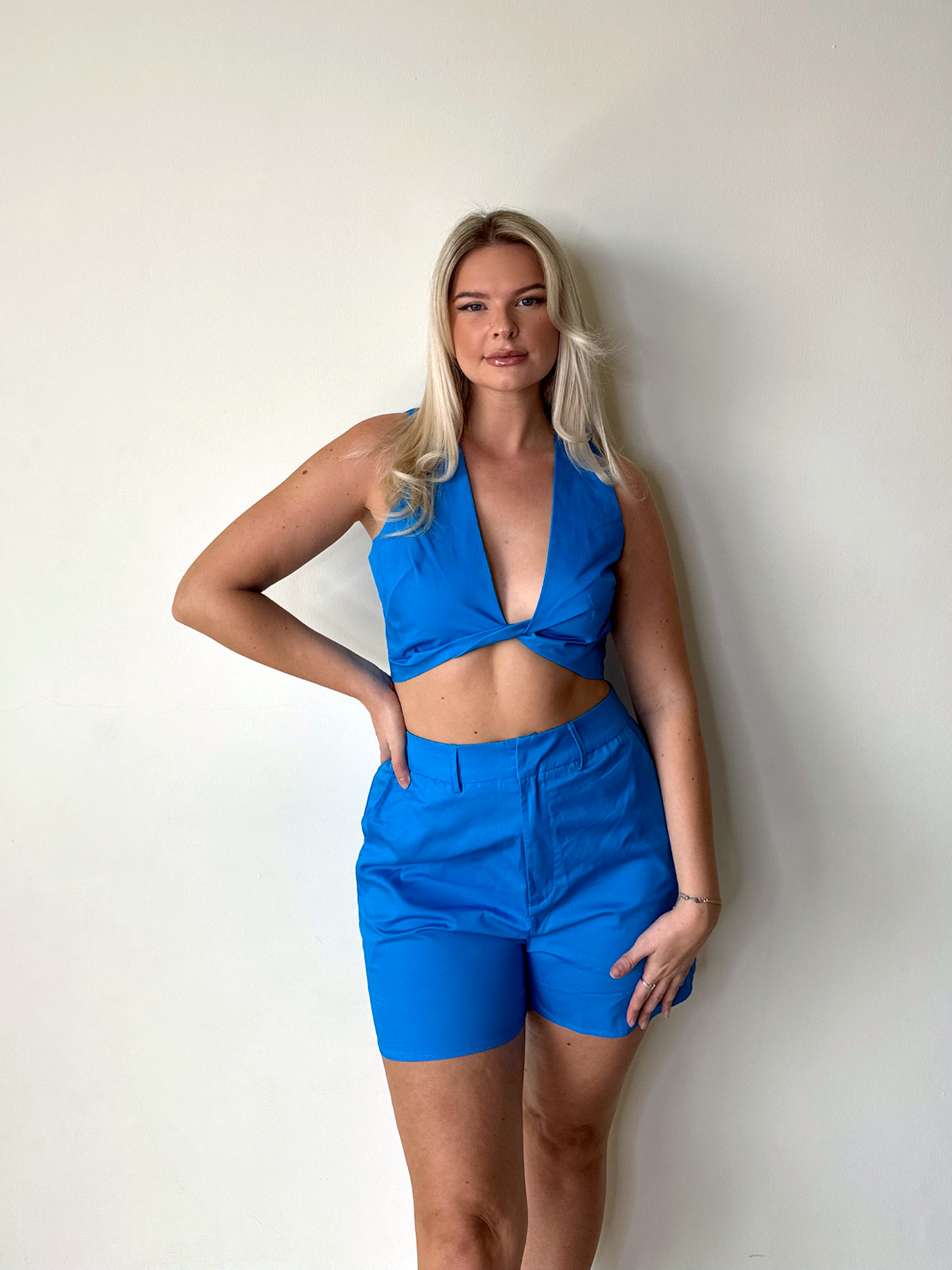 Cobalt Blue Twist Crop Top & Shorts Coord