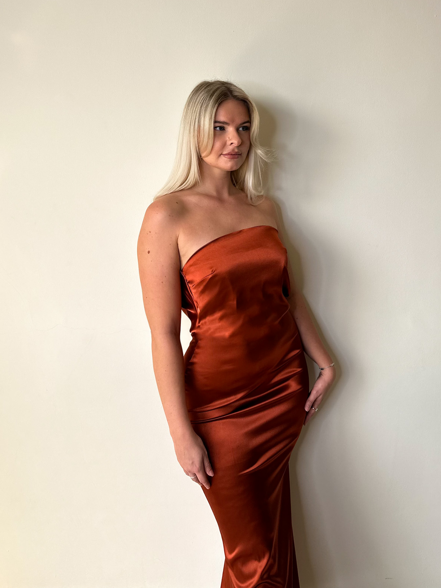 Rust Brown Bandeau Satine Backless Tube Maxi Dress