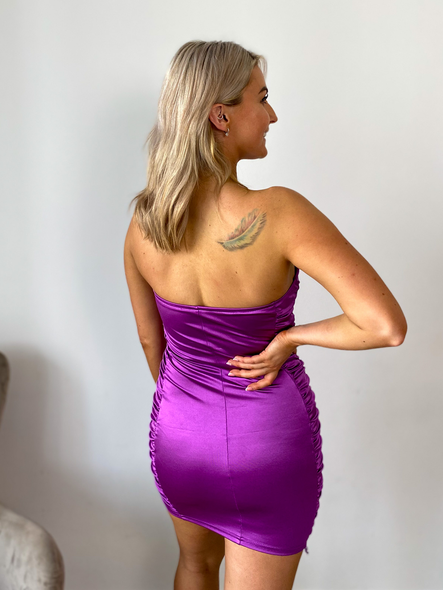 Purple Bodycon Bandeau Satin Mini Dress